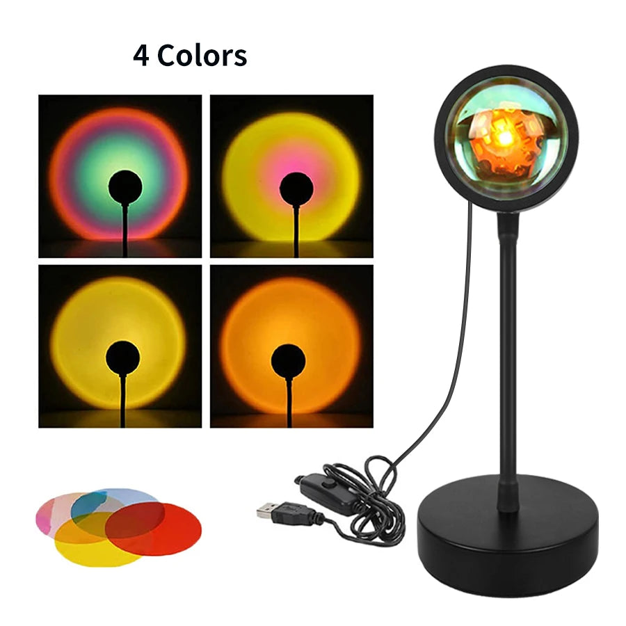 USB LED Projector Night Lights RGB Sunset Atmosphere Night Lamp with Remote for Bedroom Broadcast Photography Background Decor