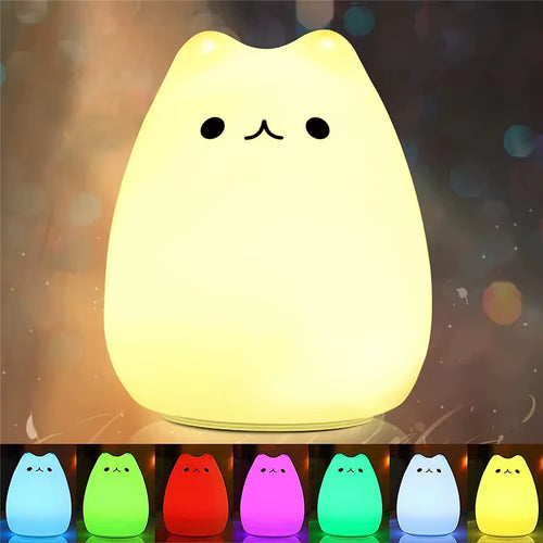 Cat Night Light for Kids Cute Night Lamp for Nursery Squishy Silicone Cat Touch Lights Portable Gift for Kids Baby Children