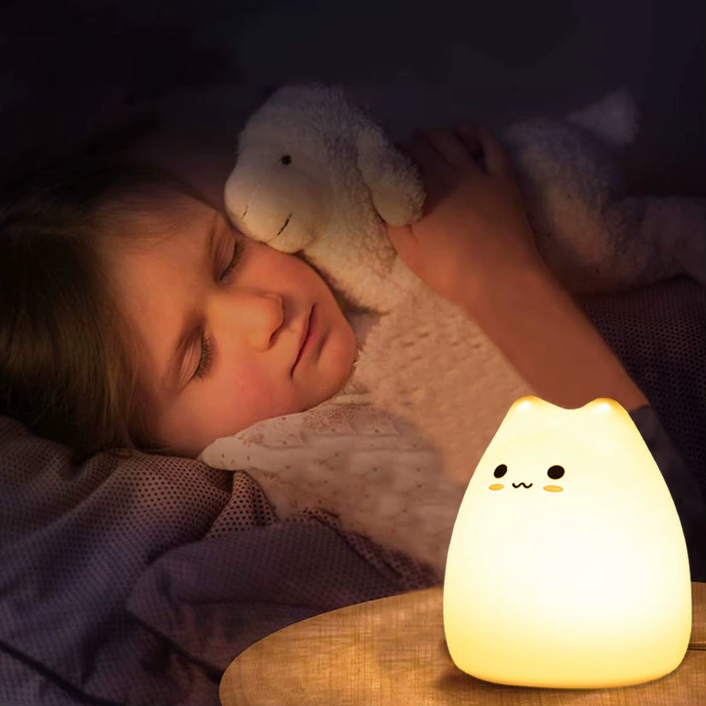 Cat Night Light for Kids Cute Night Lamp for Nursery Squishy Silicone Cat Touch Lights Portable Gift for Kids Baby Children