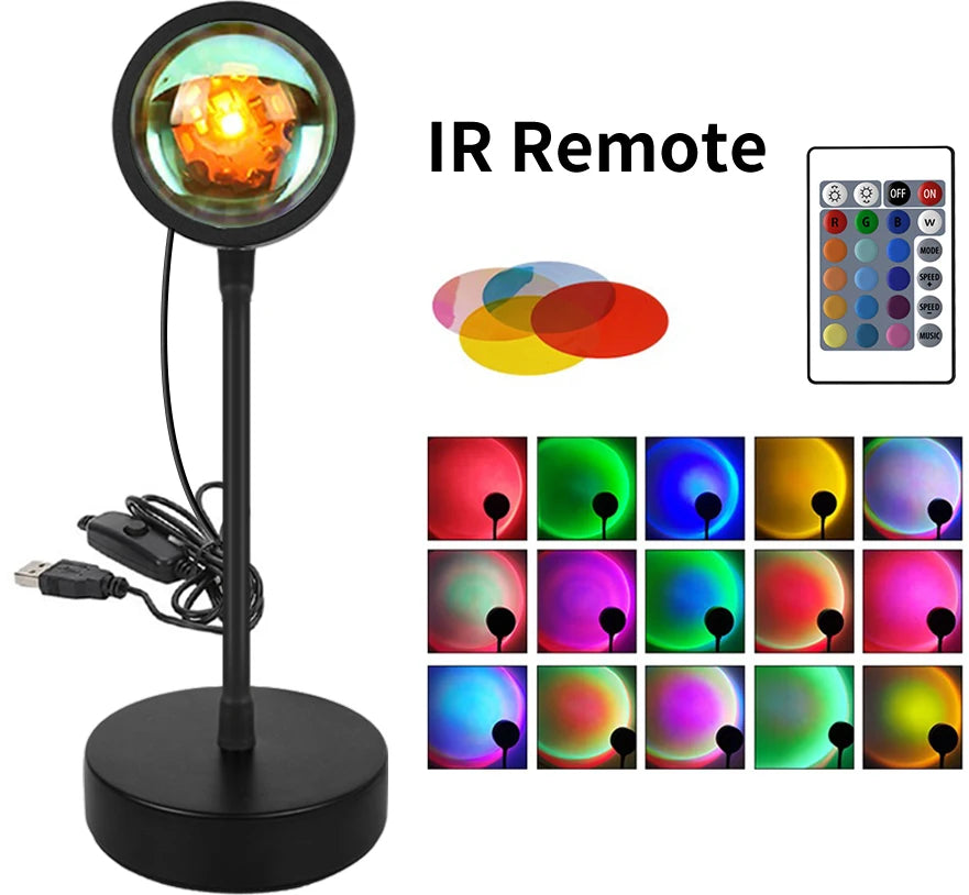USB LED Projector Night Lights RGB Sunset Atmosphere Night Lamp with Remote for Bedroom Broadcast Photography Background Decor