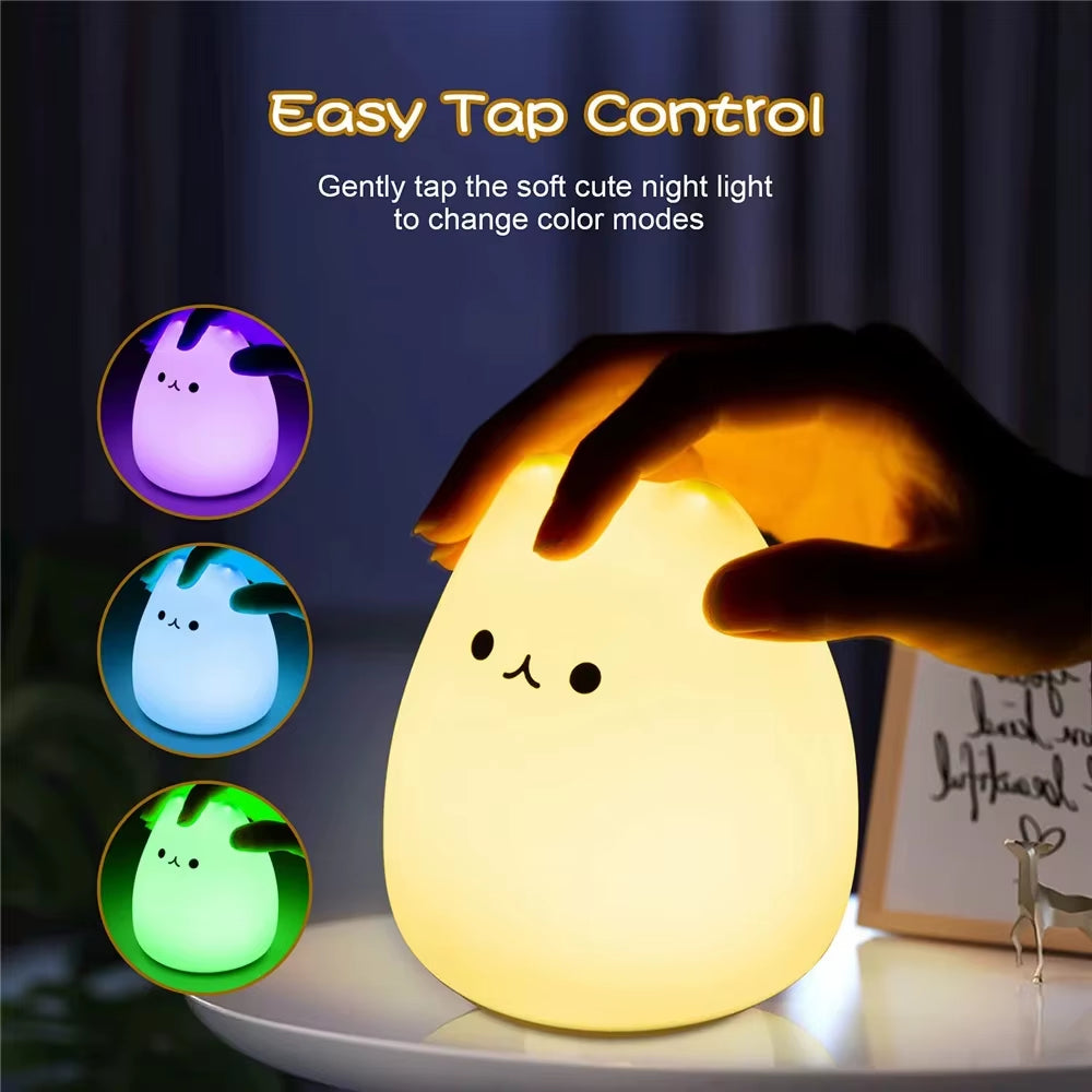 Cat Night Light for Kids Cute Night Lamp for Nursery Squishy Silicone Cat Touch Lights Portable Gift for Kids Baby Children