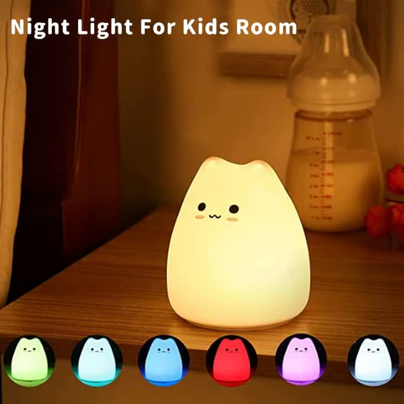 Cat Night Light for Kids Cute Night Lamp for Nursery Squishy Silicone Cat Touch Lights Portable Gift for Kids Baby Children